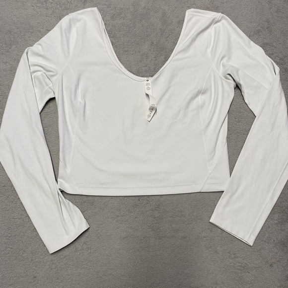 lululemon athletica Tops - Lululemon Align Long Sleeve Shirt Womens 10 White V Neck NULU Tight Cropped